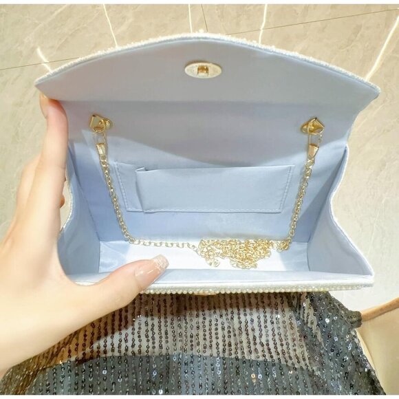 🆕Women Black Polyester Beaded Evening Handbag Crossbody Sparkly Handle Bag - Picture 5 of 5